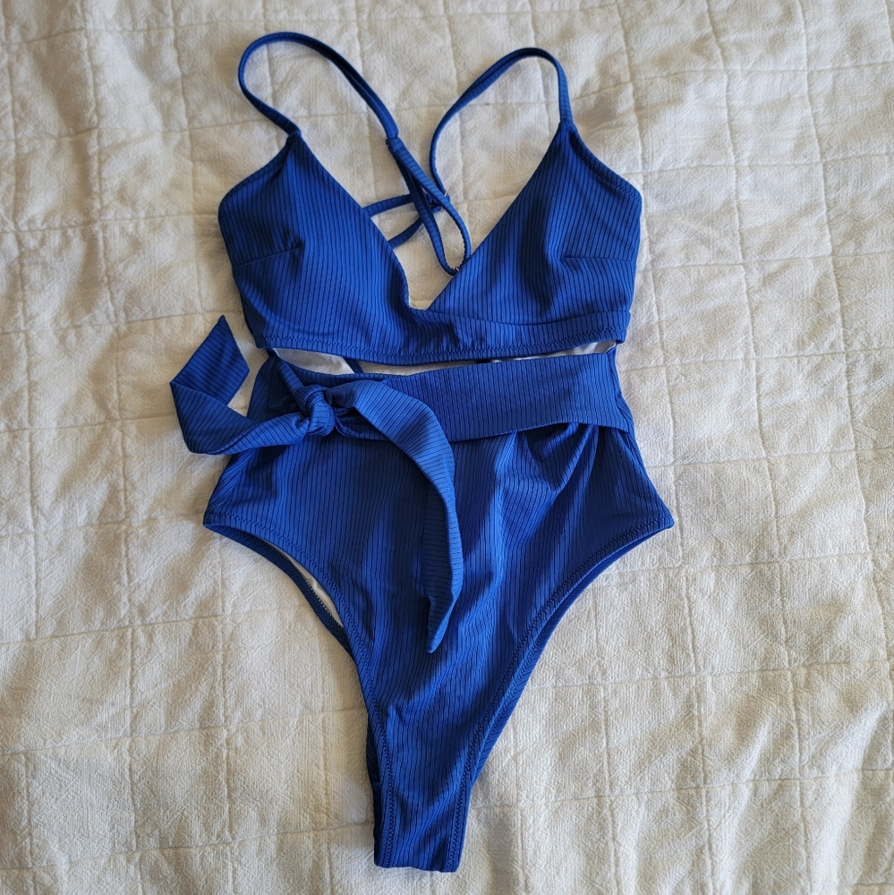 LAST CHANCE FINAL PRICE Shade & Shore Royal Blue Ribbed One-Piece Swimsuit Small